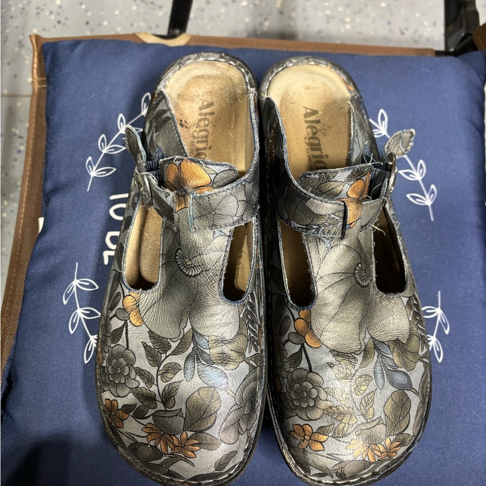 Alegria Gray and Orange Mules Comfortable Clogs